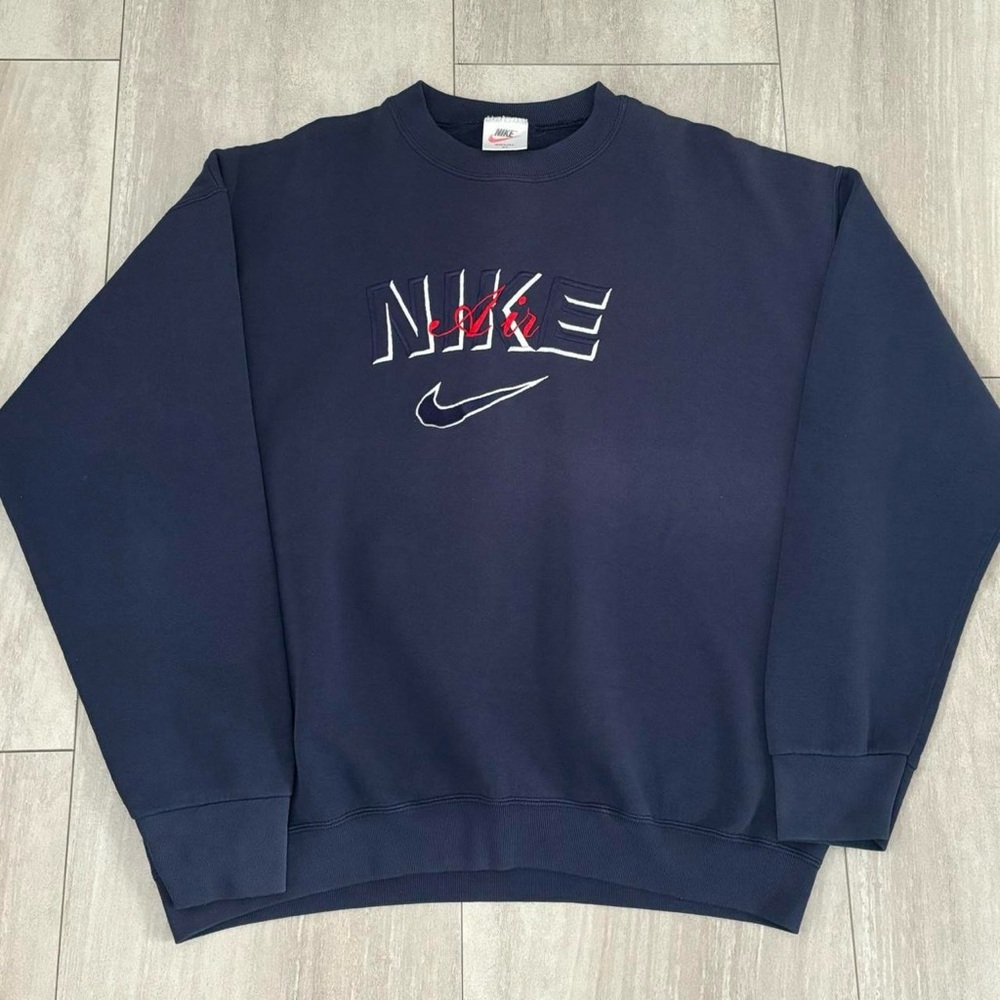 Vintage Blue embroidered Nike Airbcrewneck Pullover Jumper Sweatshirt Size XL